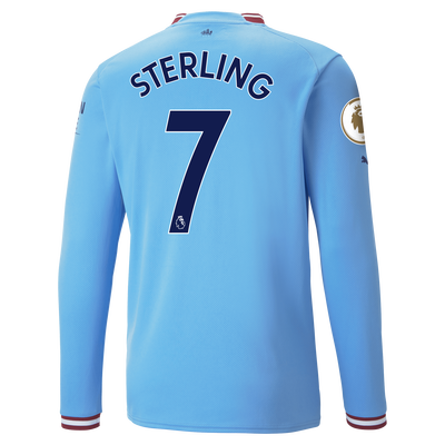 Manchester City Home Jersey 22/23 Long Sleeve with STERLING 7 printing