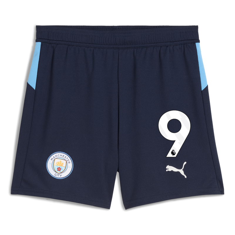 Kids' Man City Football Shorts 2025/26 with #9 navy - Check out all Manchester City shorts online - Official Manchester City FC store