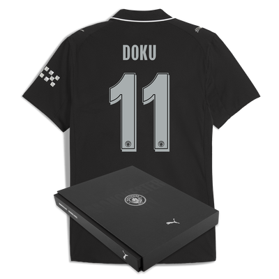 Camiseta Auténtica de Visitante del Manchester City 2025/26 con Impresión de DOKU 11 en Caja de Regalo