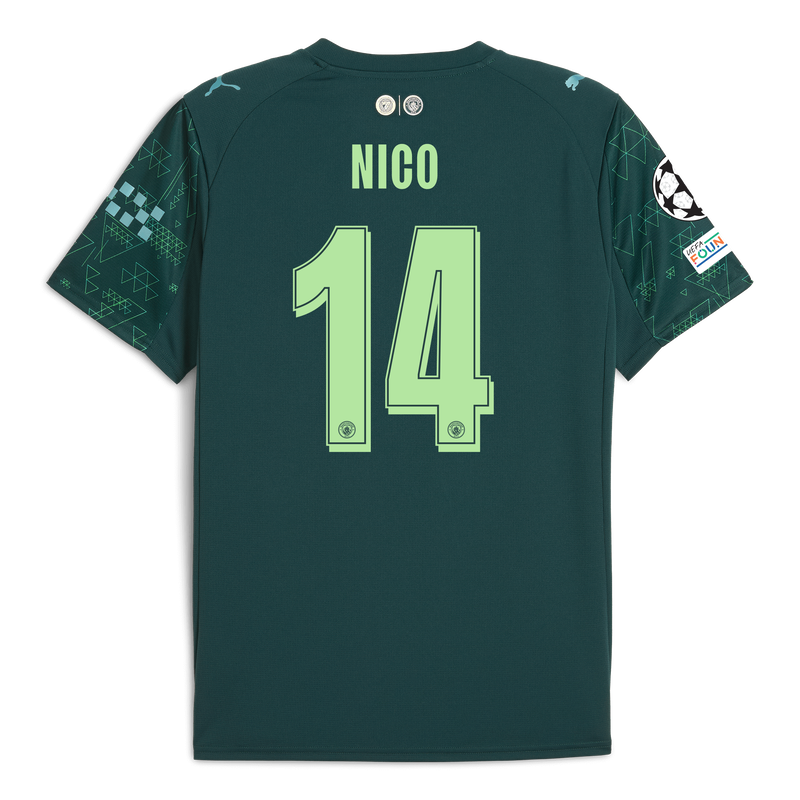 Man City EA SPORTS FC Jersey 2025/26 With NICO 14 Printing green - Check out all Manchester City t-shirts online - Official Manchester City FC store