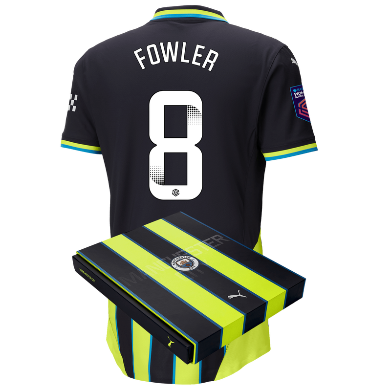 Man City Authentic Away Jersey 24/25 with FOWLER 8 printing in Gift Box new navy - Size L from polyester for males  - Official Manchester City FC store