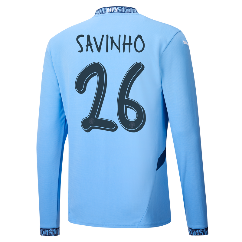 Man City Home Jersey 24/25 Long Sleeve With SAVINHO 26 Printing  blue - Size L from polyester for males  - Official Manchester City FC store