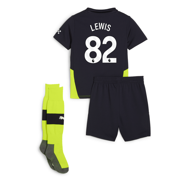 Man City Away Mini Kit 24/25 With LEWIS 82 Printing new navy - Check out all Manchester City t-shirts online - Official Manchester City FC store