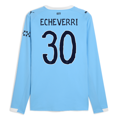Manchester City Home Authentic Jersey 2025/26 Long Sleeve With ECHEVERRI 30 Printing
