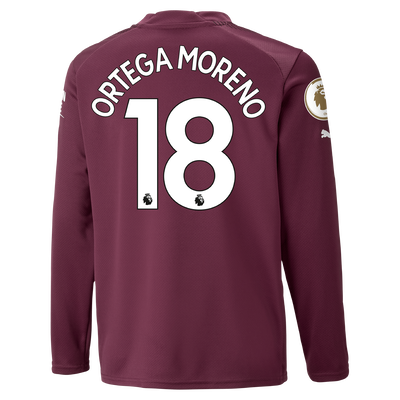 Kids' Manchester City Goalkeeper Jersey 2022/23 long sleeve with ORTEGA MORENO 18 printing