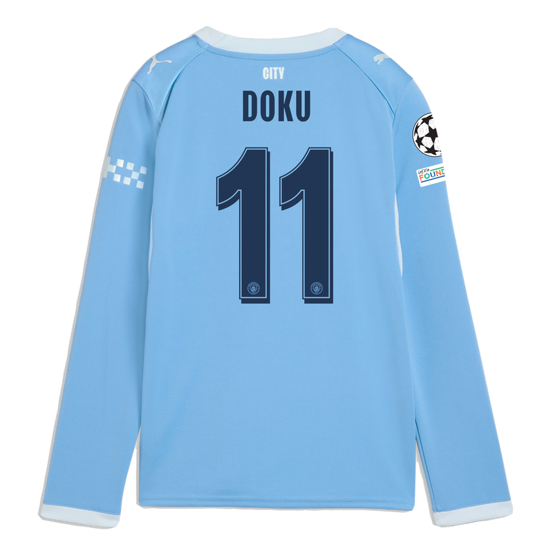 Kids' Man City Home Jersey 2026/27 Long Sleeve With DOKU 11 Printing  blue-icy blue - Check out all Manchester City t-shirts online