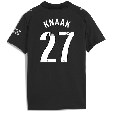 Kids' Manchester City Away Jersey 2025/26 With KNAAK 27 Printing