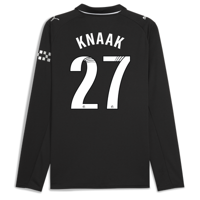 Manchester City Away Jersey 2025/26 Long Sleeve With KNAAK 27 Printing
