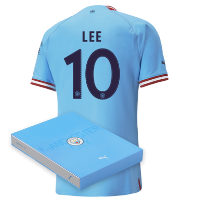 Maillot Authentique Manchester City Domicile 2022/23 avec flocage LEE dans une boîte cadeau