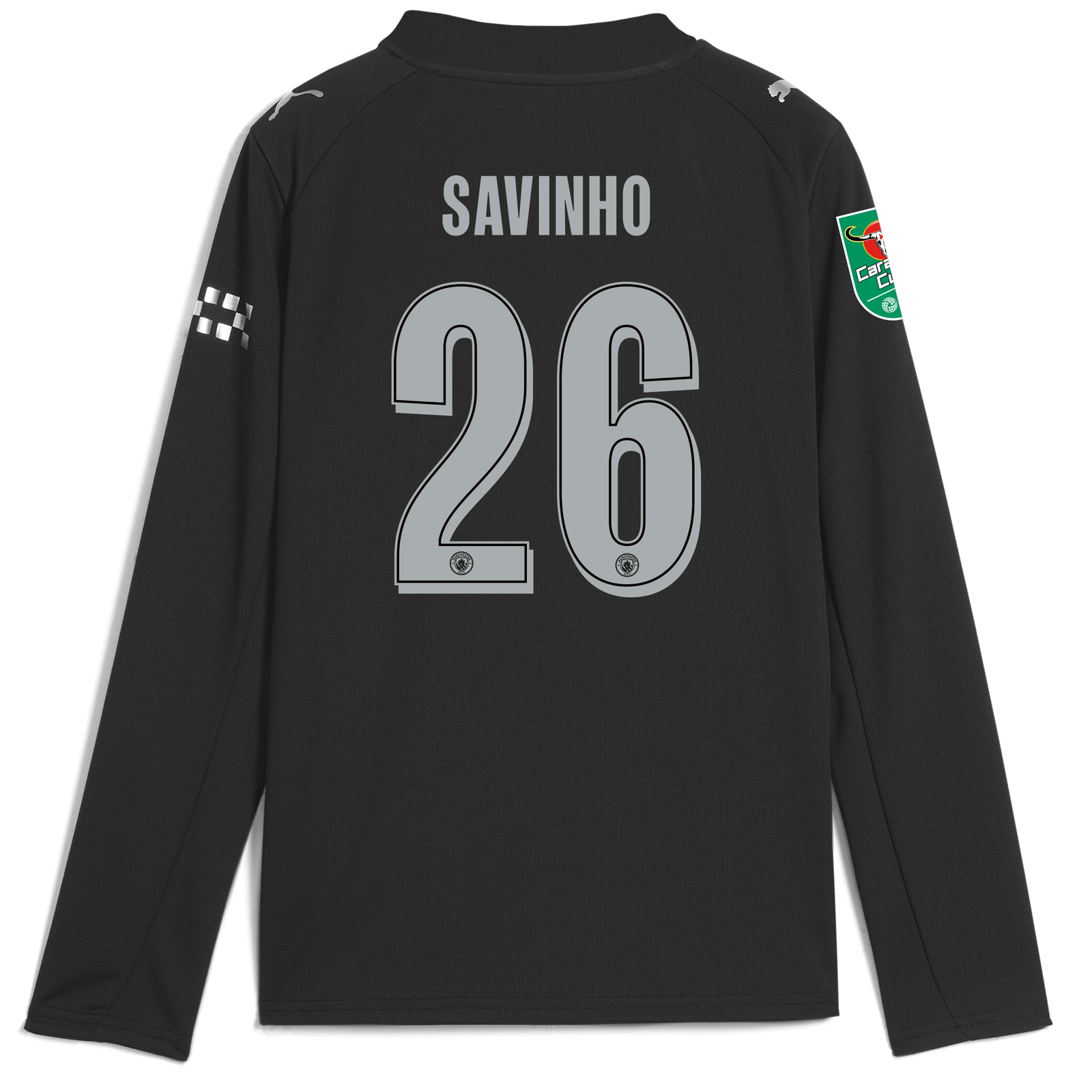 Kids' Manchester City Away Jersey 2025/26 Long Sleeve With SAVINHO