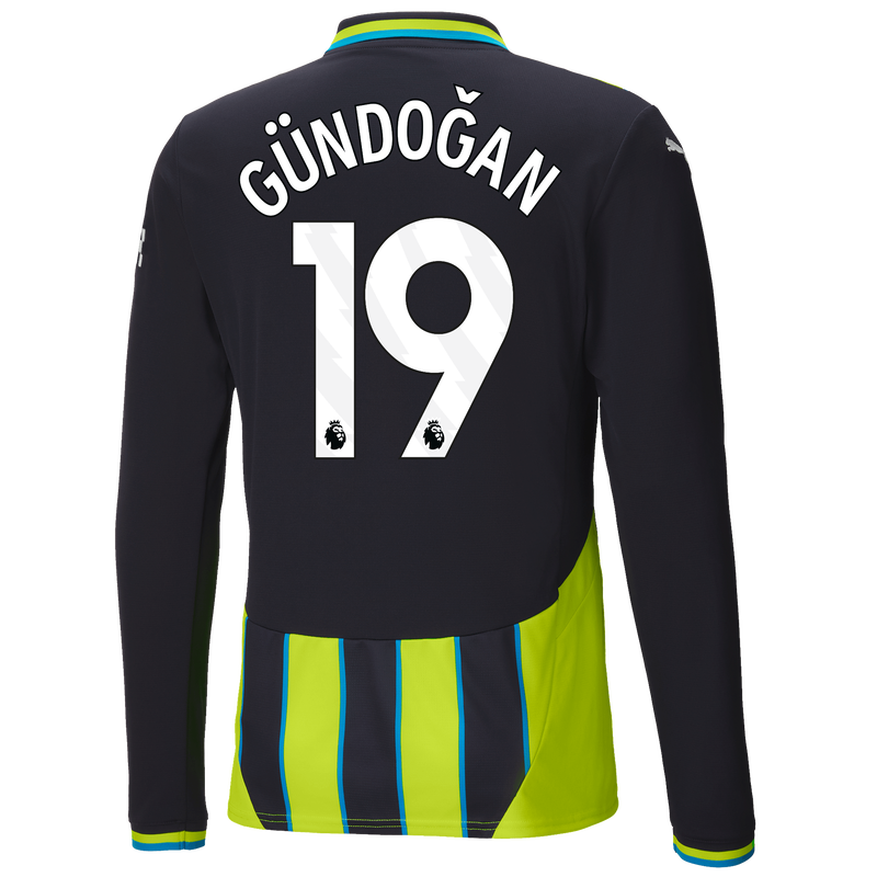 Kids' Man City Away Jersey 24/25 Long Sleeve  With GÜNDOĞAN 19 Printing new navy - Check out all Manchester City t-shirts online