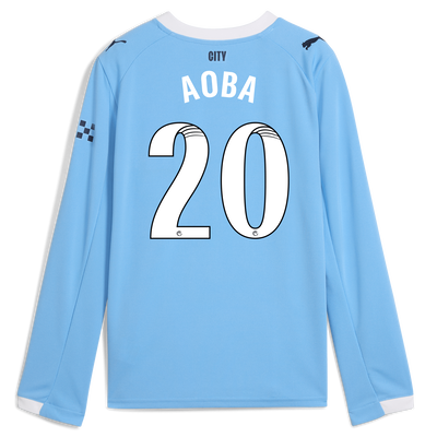 Kinder  Manchester City Heimtrikot 2025/26 Langarm mit AOBA 20 Aufdruck