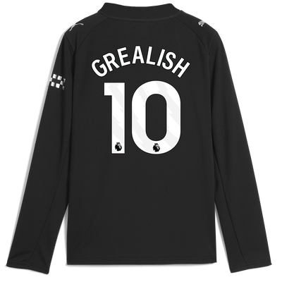 Kids' Manchester City Away Jersey 2025/26 Long Sleeve With GREALISH 10 Printing