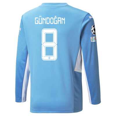 Kids Manchester City Home Longsleeve Shirt 21/22 with İlkay Gündoğan printing