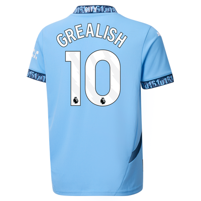 Kids' Manchester City Home Jersey 2024/25 With GREALISH 10 Printing