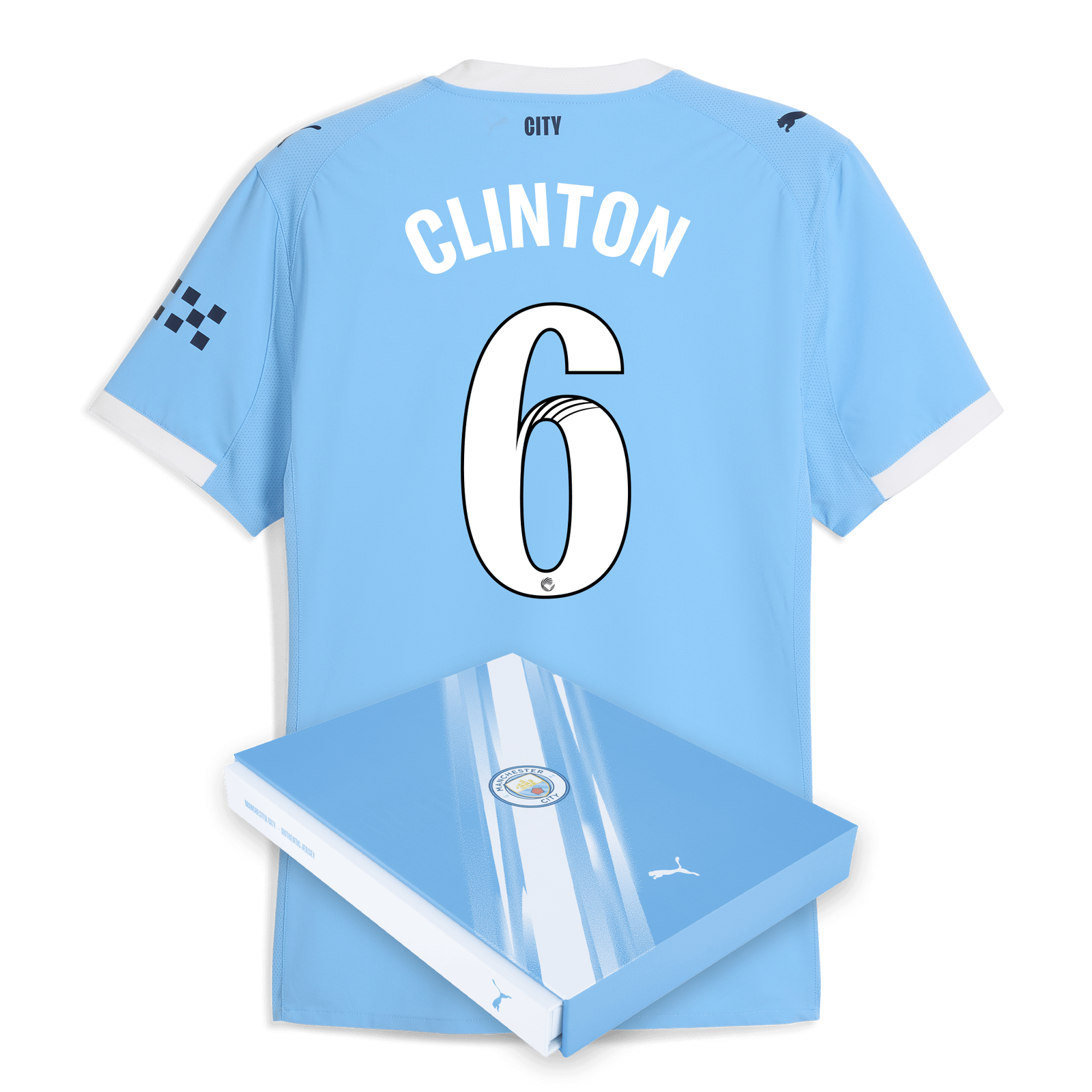 Manchester City Home Authentic Jersey 2025/26 With CLINTON 6 Printing