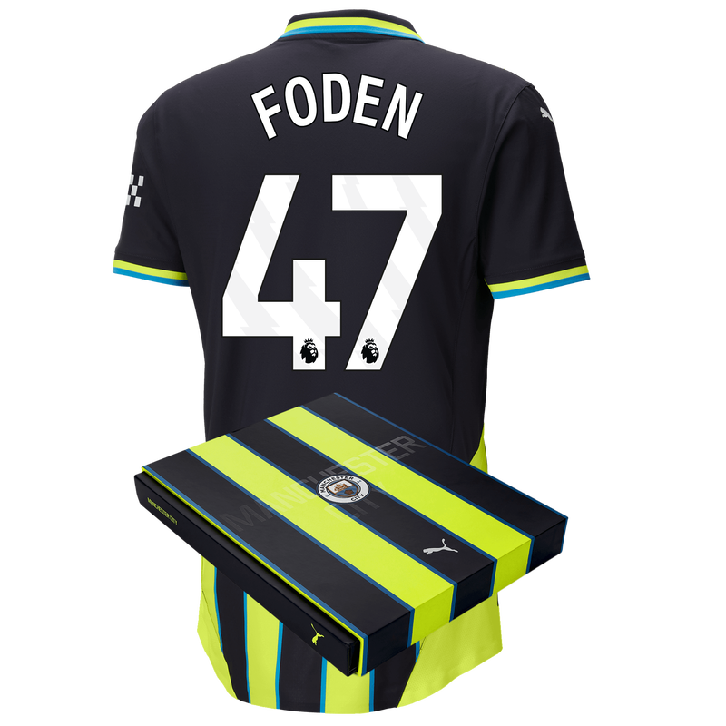 Man City Authentic Away Jersey 24/25 with FODEN 47 printing in Gift Box new navy - Size M from polyester for males  - Official Manchester City FC store