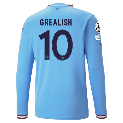 Manchester City Home Jersey 22/23 Long Sleeve with GREALISH 10 printing