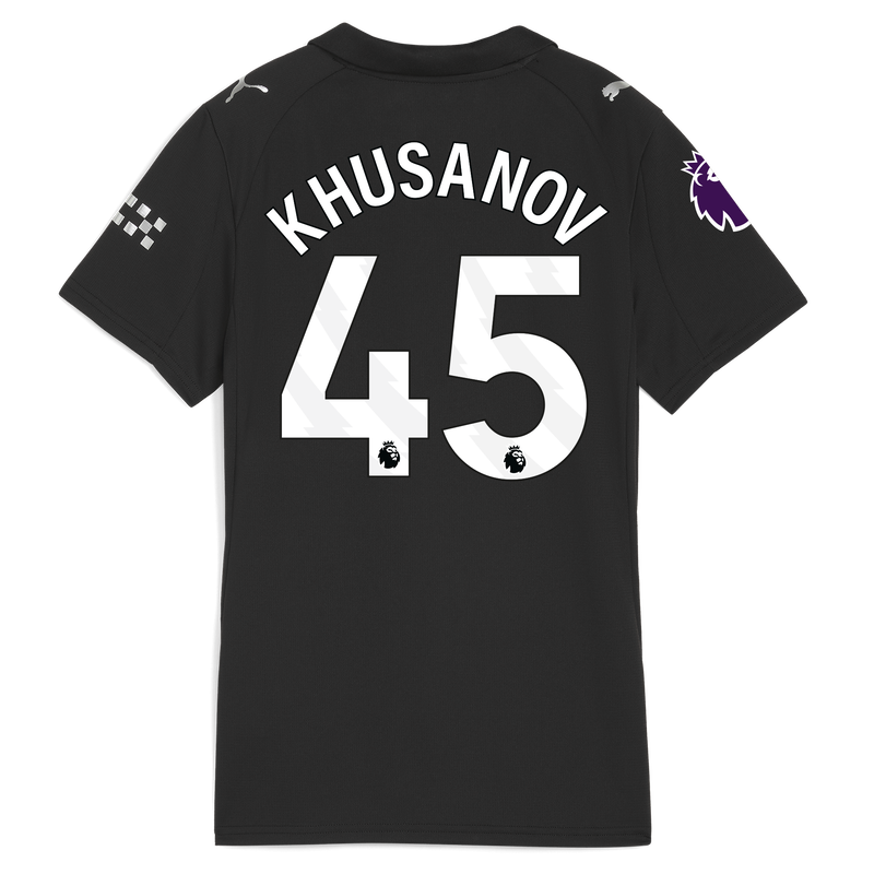 Women's Man City Away Jersey 2025/26 With KHUSANOV 45 Printing black - Check out all Manchester City t-shirts online - Official Manchester City FC store