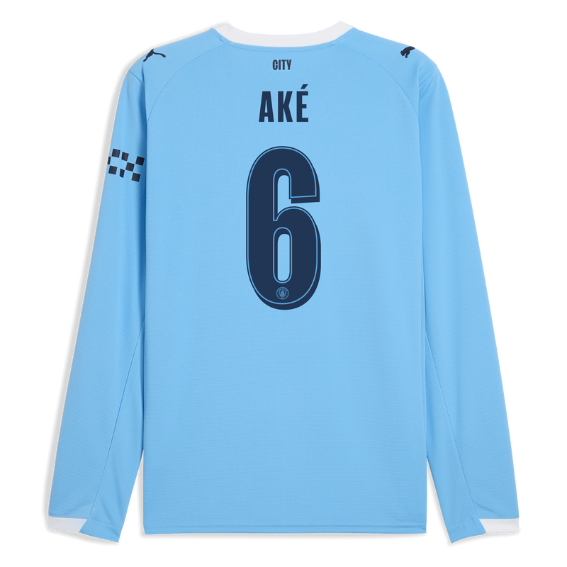 Man City Home Jersey 2025/26 Long Sleeve With AKÉ 6 Printing  blue - Size M from polyester for males  - Official Manchester City FC store