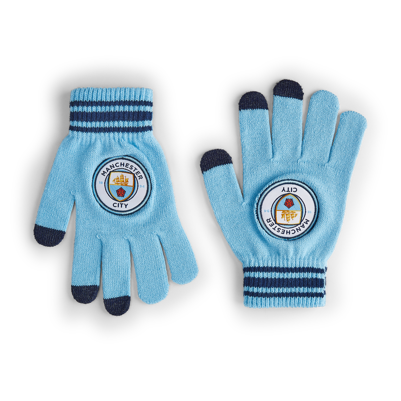 Kid's Man City Stripe Gloves blue - Check out all Manchester City gloves online - Official Manchester City FC store