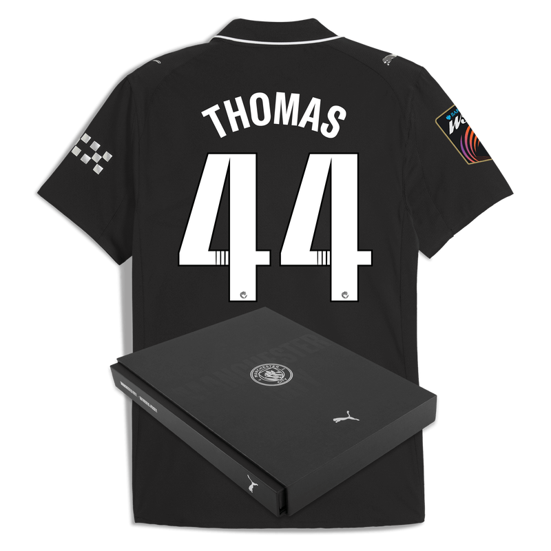 Man City Away Authentic Jersey 2025/26 With THOMAS 44 Printing in Gift Box black - Check out all Manchester City t-shirts online