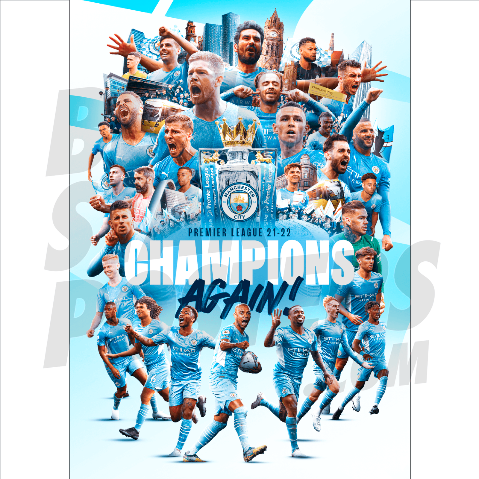 Fortløbende astronomi Usikker Manchester City 21/22 Champions Poster | Official Man City Store