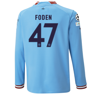 Kids' Manchester City Home Jersey 22/23 Long Sleeve with FODEN 47 printing