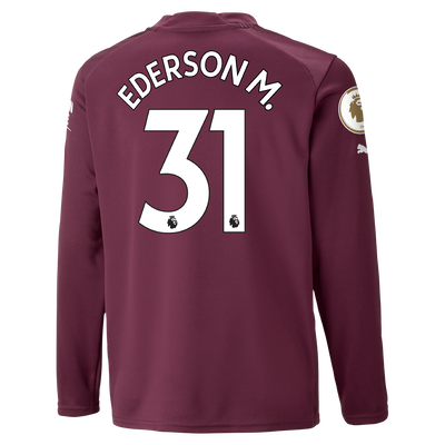 Kids' Manchester City Goalkeeper Jersey 22/23 Long Sleeve with EDERSON 31 printing