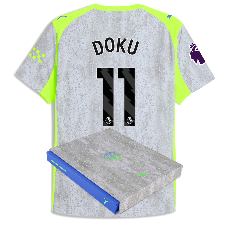 Man City 3rd Authentic Jersey 2025/26 With DOKU 11 Printing in Gift Box blue - Size S from polyester for males  - Official Manchester City FC store