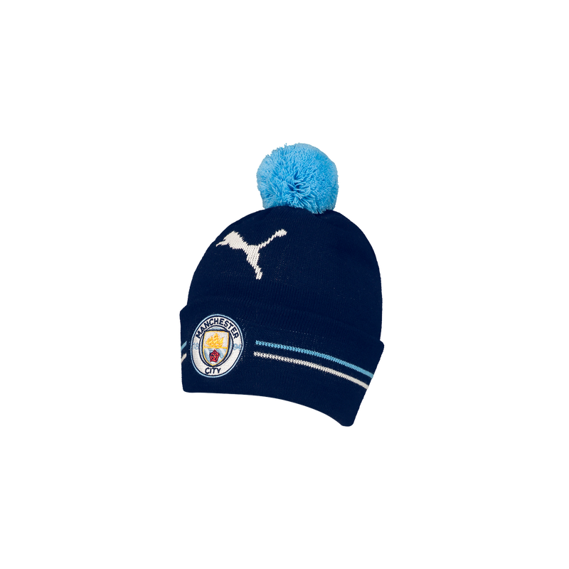 MCFC FW STRIPE BOBBLE BEANIE - navy