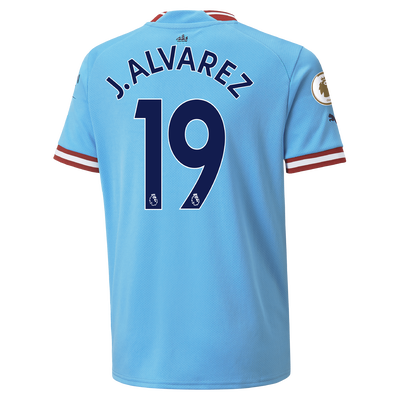 Camiseta Niño 1ª Equipación Manchester City 2022/23 con estampado de J. ALVAREZ