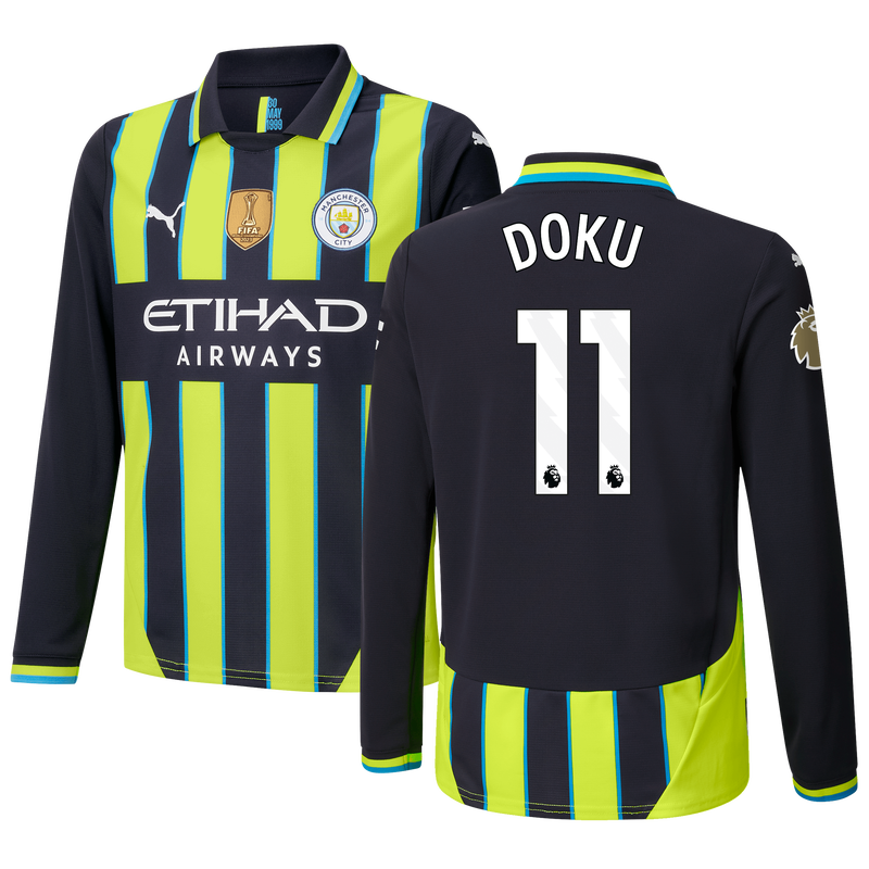 Kids' Man City Away Jersey 24/25 Long Sleeve  With DOKU 11 Printing new navy unisex - Size 15/16 from polyester  - Official Manchester City FC store