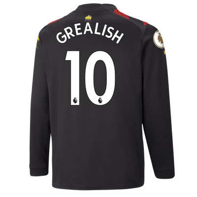 Kids' Manchester City Away Jersey 2022/23 long sleeve with GREALISH 10 printing