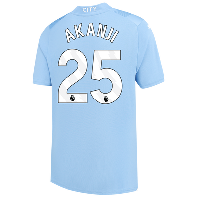 Kids' Manchester City Home Jersey 2023/24 with AKANJI 25 Printing