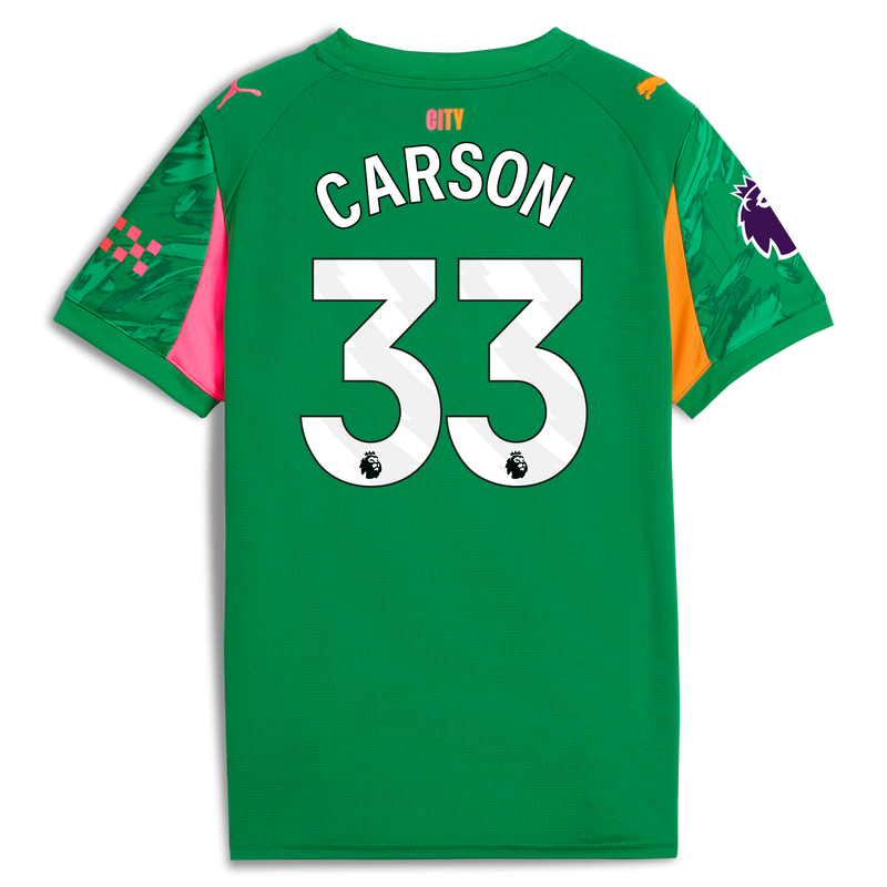 Kids' Man City Goalkeeper Jersey 2025/26 With CARSON 33 Printing green - Check out all Manchester City t-shirts online - Official Manchester City FC store