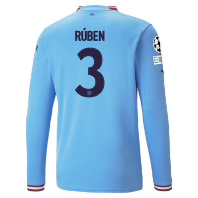 Manchester City Home Jersey 22/23 Long Sleeve with RÚBEN 3 printing