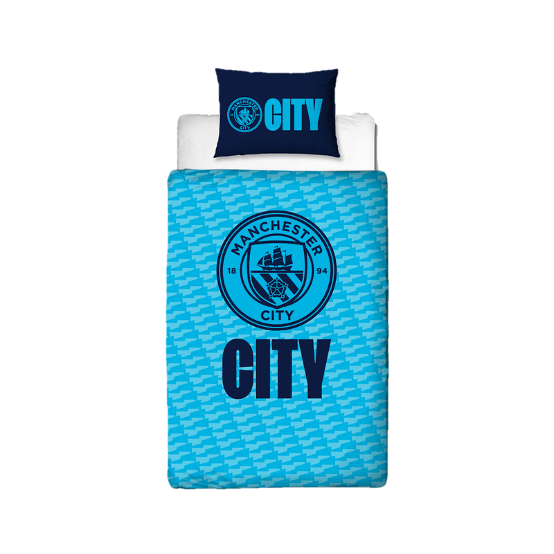 Man City Reversible Glyph Single Duvet blue from ile  - Official Manchester City FC store
