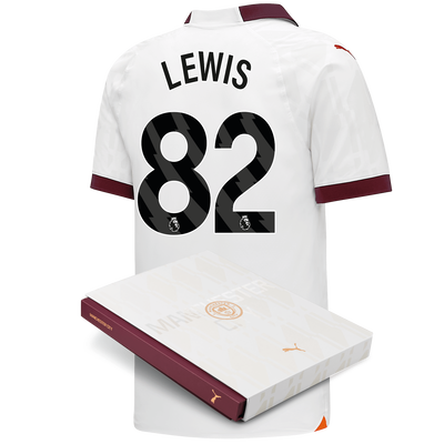 Camiseta Authentic 2ª Equipación Manchester City 2023/24 con estampado de LEWIS 82 en caja de regalo