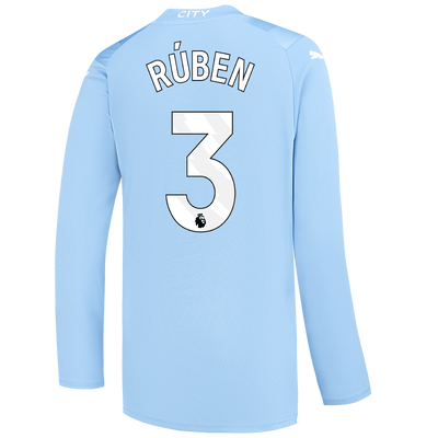 Kids' Manchester City Home Jersey 2023/24 long sleeve with RÚBEN 3 printing