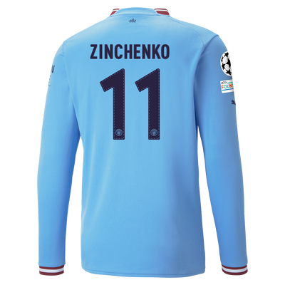 Manchester City Home Jersey 22/23 Long Sleeve with ZINCHENKO 11 printing