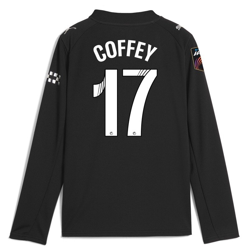 Kids' Man City Away Jersey 2025/26 Long Sleeve With COFFEY 17 Printing black - Check out all Manchester City t-shirts online