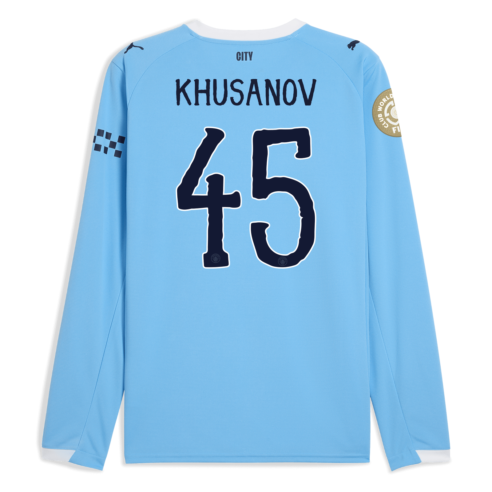 マンチェスター・シティ クサノフ　KHUSANOV 45 シャツ M キッズ マンチェスター・シティ 2025/26 アウェイ KHUSANOV 45