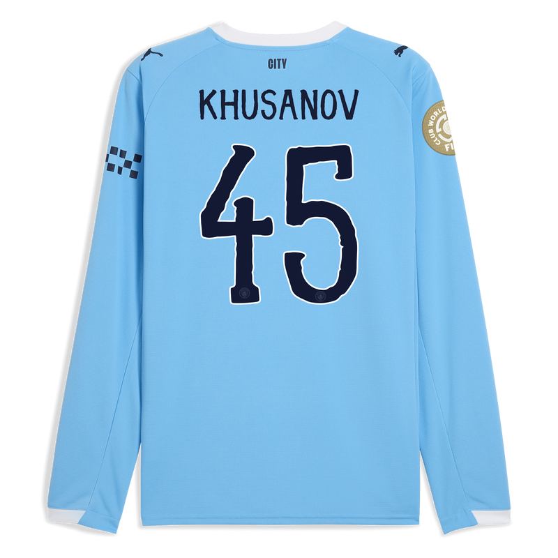 Man City Home Jersey 2025/26 Long Sleeve With KHUSANOV 45 Printing  blue - Check out all Manchester City t-shirts online - Official Manchester City FC store