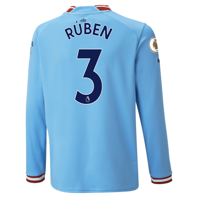 Kids' Manchester City Home Jersey 22/23 Long Sleeve with RÚBEN 3 printing