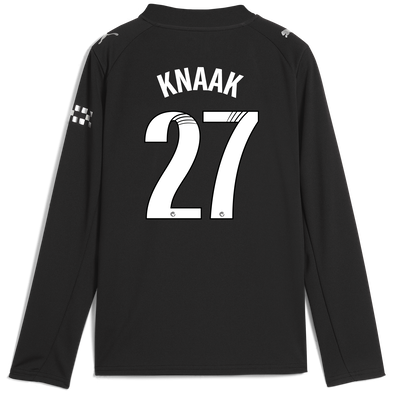 Kids' Manchester City Away Jersey 2025/26 Long Sleeve With KNAAK 27 Printing