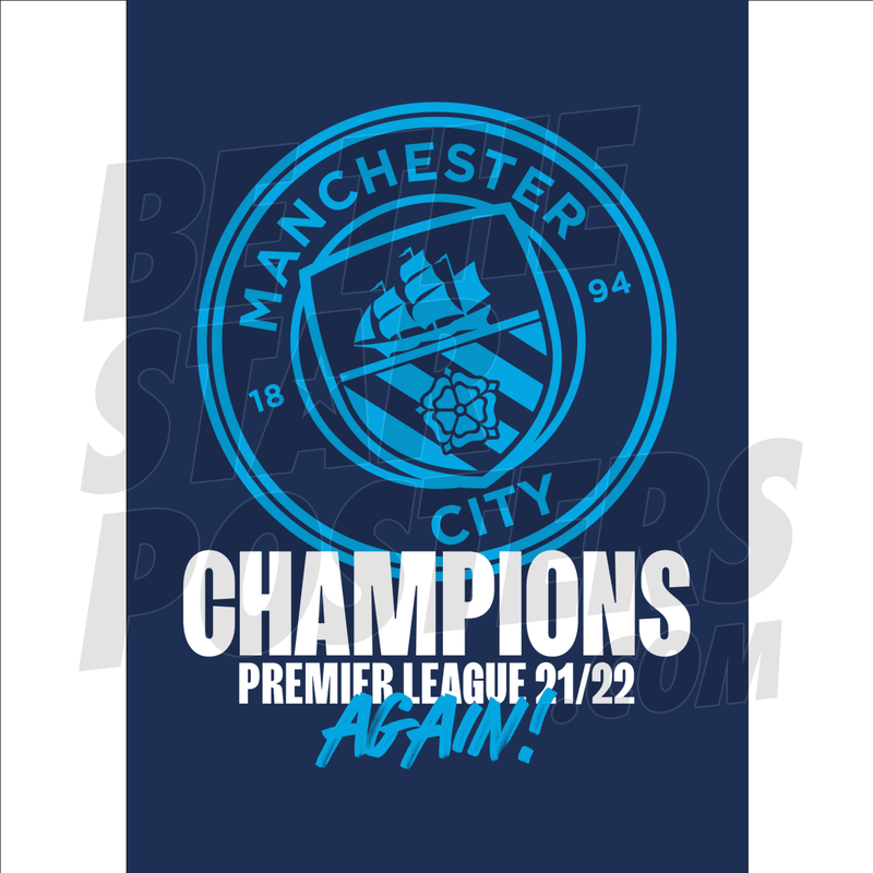 MCFC FW 21/22 PL CHAMPIONS TEXT POSTER - navy