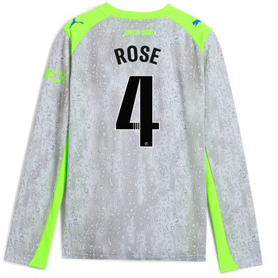 Kids' Manchester City Third Jersey 2025/26 Long Sleeve With ROSE 4 Printing