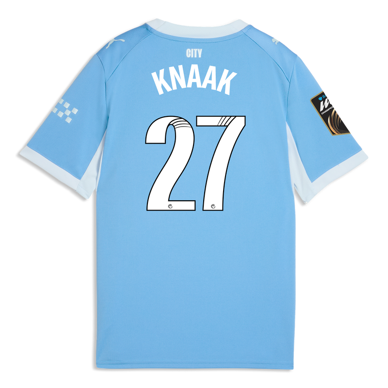 Kids' Man City Home Jersey 2026/27 With KNAAK 27 Printing  blue-icy blue - Check out all Manchester City t-shirts online - Official Manchester City FC store