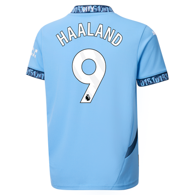 Kids' Manchester City Home Jersey 2024/25 With HAALAND 9 Printing